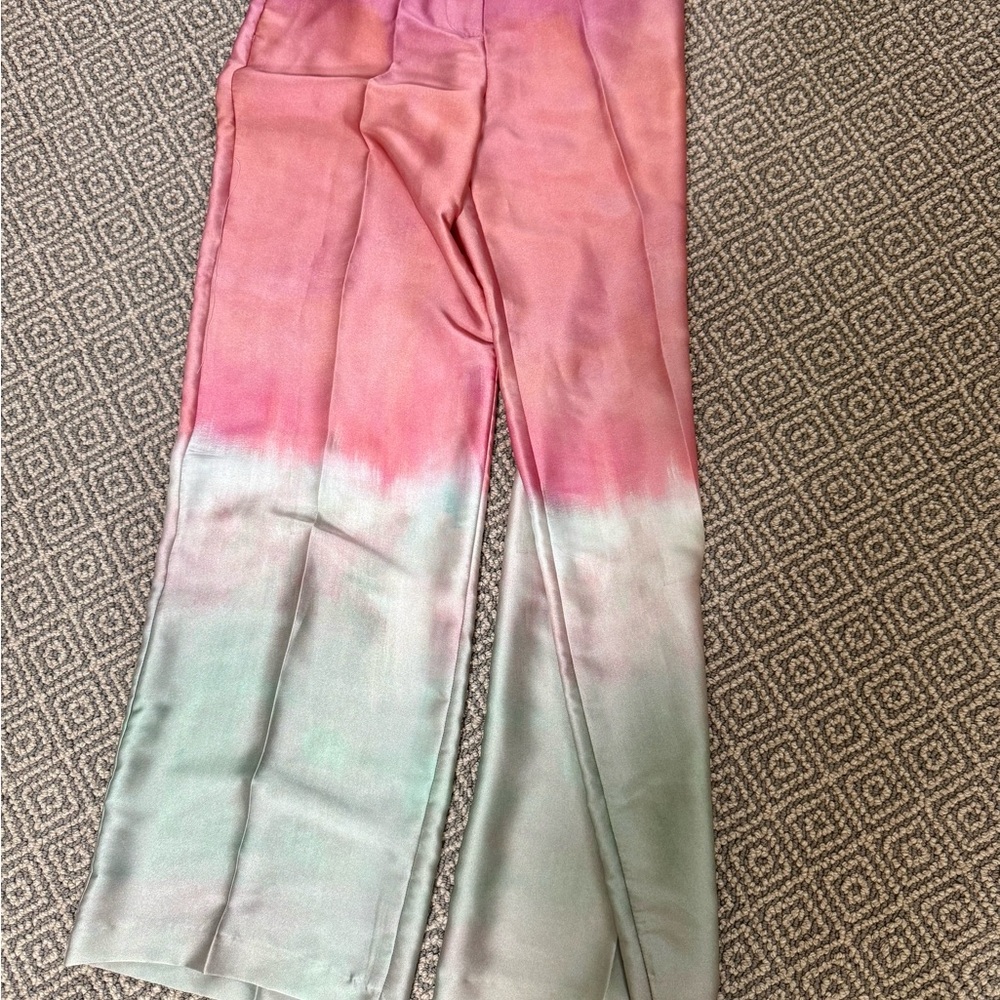 NWT Zara Silk Gray and Pink Ombre Pants